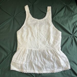 American Eagle White Eyelet Peplum Tank Top